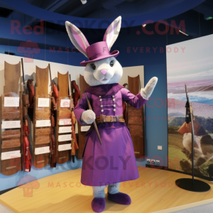 Purple Wild Rabbit mascot costume character dressed with a Sheath Dress and Berets
