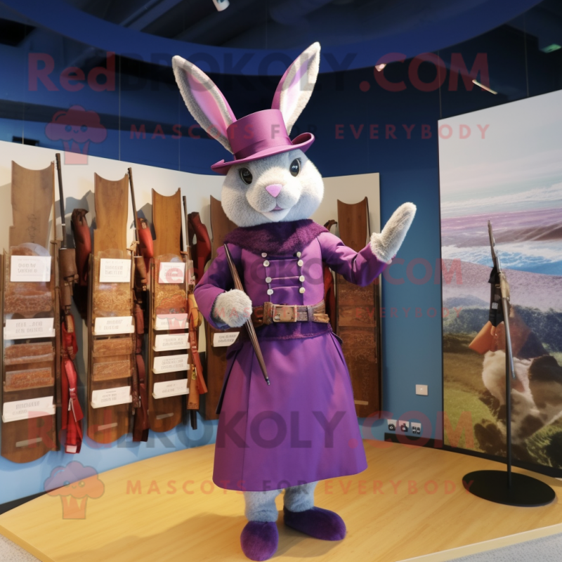 Purple Wild Rabbit mascot costume character dressed with a Sheath Dress and Berets Purple Wild Rabbit mascot costume character dressed with a Sheath Dress and Berets