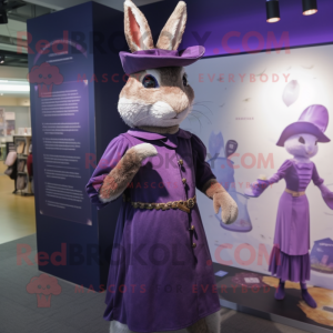 Purple Wild Rabbit mascot costume character dressed with a Sheath Dress and Berets