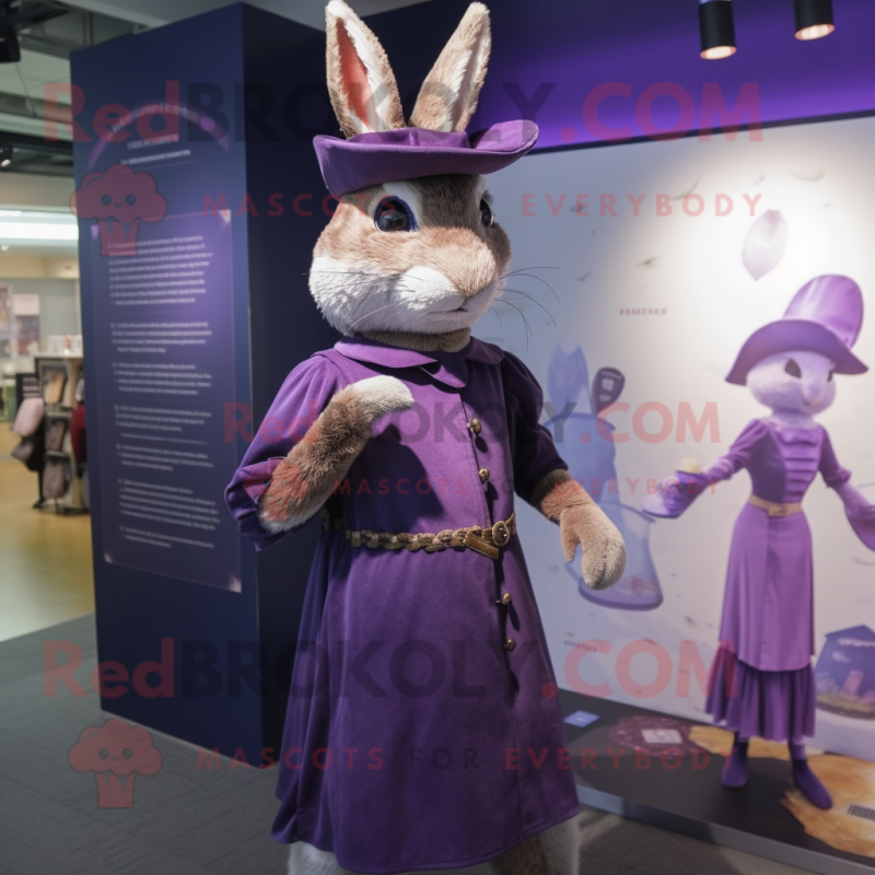 Purple Wild Rabbit mascot costume character dressed with a Sheath Dress and Berets Purple Wild Rabbit mascot costume character dressed with a Sheath Dress and Berets