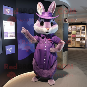 Purple Wild Rabbit mascot costume character dressed with a Sheath Dress and Berets