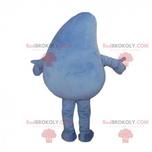 Mascotte de mangue bleue géante et souriante, costume bleu -