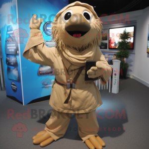 Tan Cod mascot costume character dressed with a Romper and Scarf clips