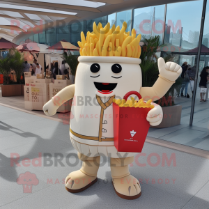 Cream French Fries mascot costume character dressed with a Romper and Handbags