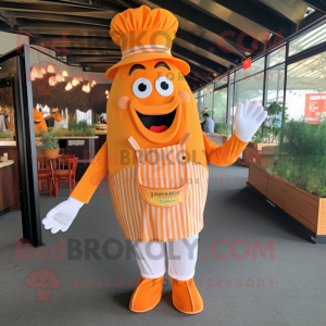 Orange French Fries mascot costume character dressed with a Dress Shirt and Suspenders