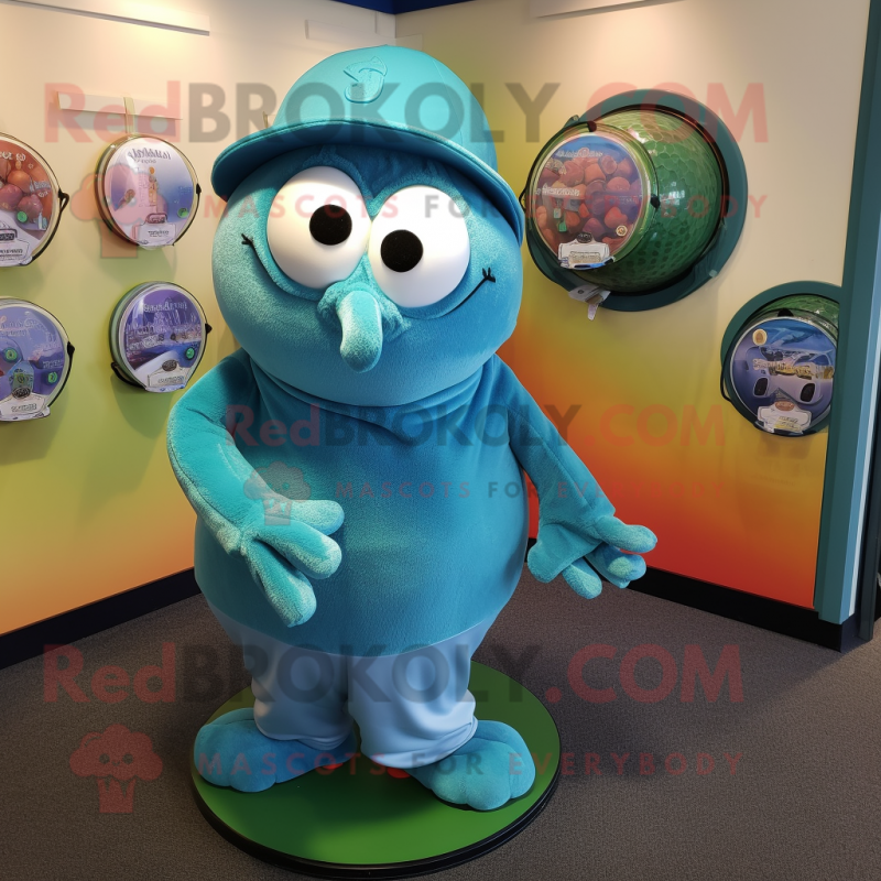 Teal Golf Ball mascot costume character dressed with a Cover-up and Coin purses Teal Golf Ball mascot costume character dressed with a Cover-up and Coin purses