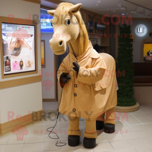 Tan Horse mascot costume character dressed with a Raincoat and Necklaces