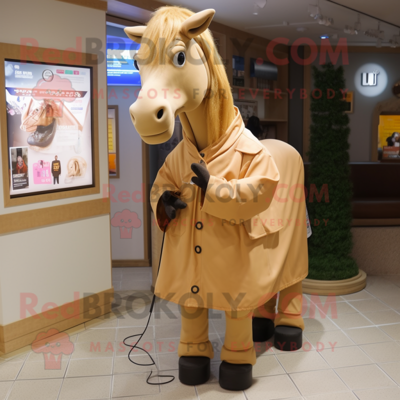 Tan Horse mascot costume character dressed with a Raincoat and Necklaces