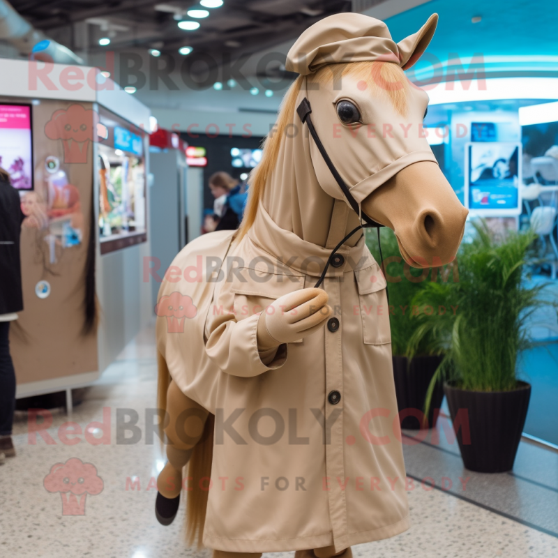 Tan Horse mascot costume character dressed with a Raincoat and Necklaces