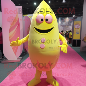 Lemon Yellow Pink mascot costume character dressed with a Bodysuit and Foot pads