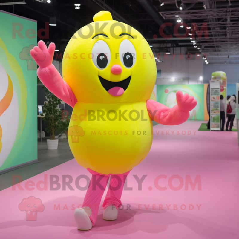 Lemon Yellow Pink mascot costume character dressed with a Bodysuit and Foot pads Lemon Yellow Pink mascot costume character dressed with a Bodysuit and Foot pads