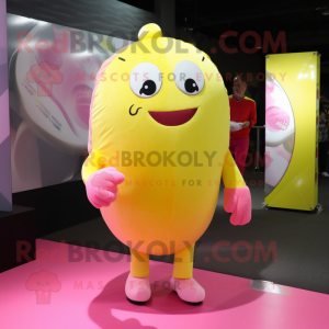 Lemon Yellow Pink mascot costume character dressed with a Bodysuit and Foot pads