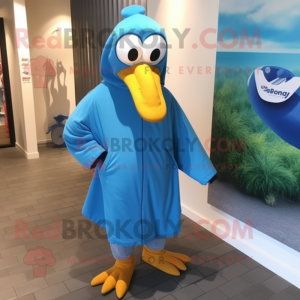 Blue Gull mascot costume character dressed with a Cover-up and Shoe clips