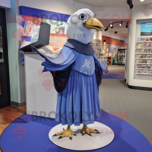 Blue Gull mascot costume character dressed with a Cover-up and Shoe clips