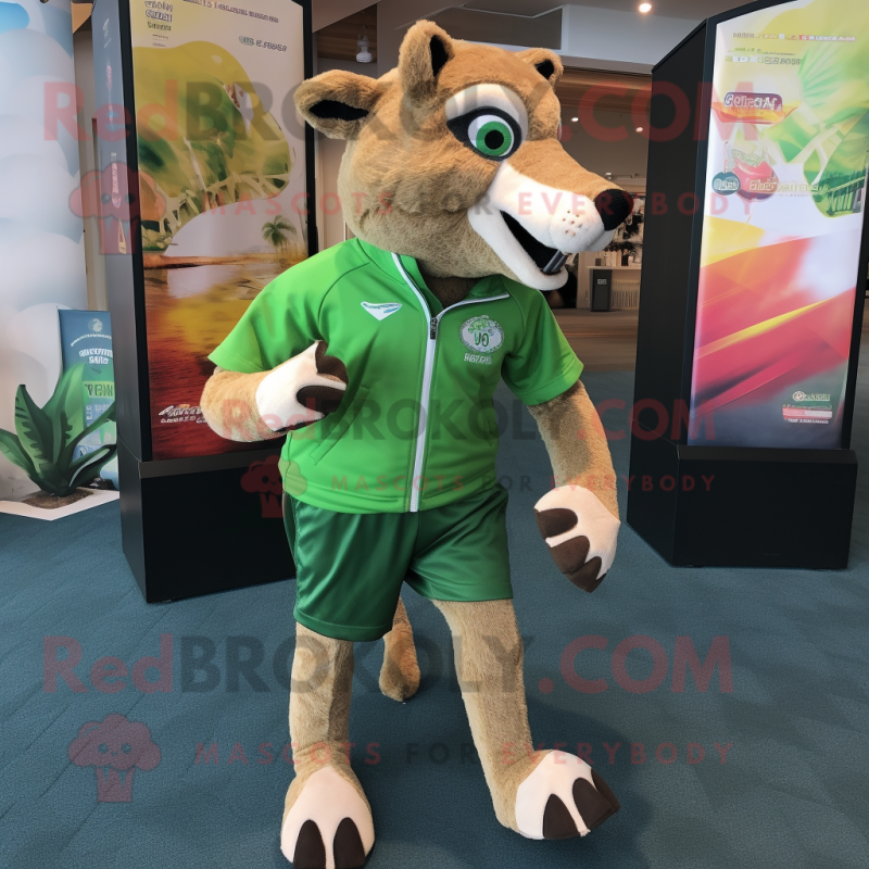 Green Thylacosmilus mascot costume character dressed with a Running Shorts and Keychains Green Thylacosmilus mascot costume character dressed with a Running Shorts and Keychains