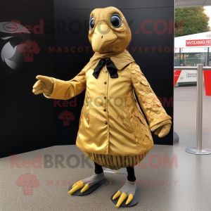 Gold Guinea Fowl mascot costume character dressed with a Windbreaker and Wraps