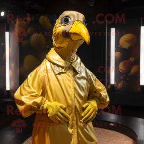 Gold Guinea Fowl mascot costume character dressed with a Windbreaker and Wraps