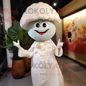 nan Dim Sum mascot costume character dressed with a Wedding Dress and Hats
