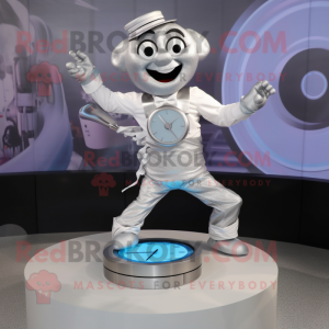 Silver Contortionist mascot costume character dressed with a Poplin Shirt and Digital watches