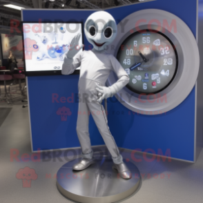 Silver Contortionist mascot costume character dressed with a Poplin Shirt and Digital watches