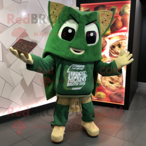 Forest Green Nachos mascot costume character dressed with a Hoodie and Wallets