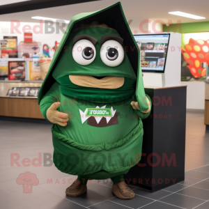 Forest Green Nachos mascot costume character dressed with a Hoodie and Wallets