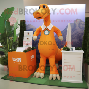 Orange Brachiosaurus mascot costume character dressed with a Polo Tee and Pocket squares