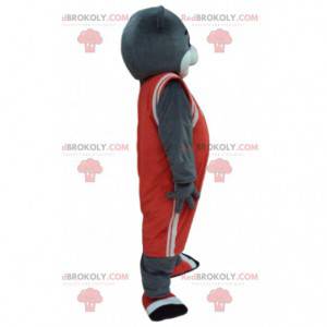 Gray bear mascot in basketball outfit, sport bear -
