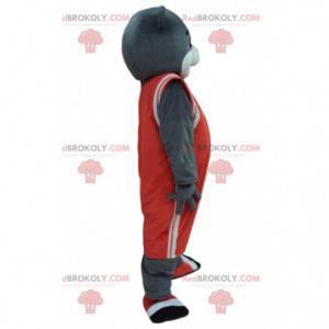 Mascote urso cinza com roupa de basquete, urso esporte -