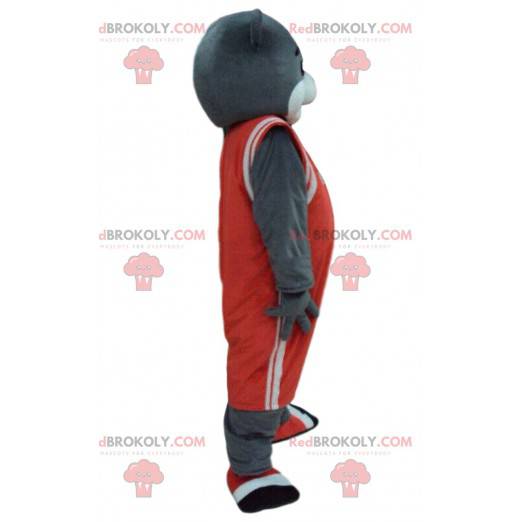 Mascote urso cinza com roupa de basquete, urso esporte -