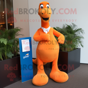 Orange Brachiosaurus mascot costume character dressed with a Polo Tee and Pocket squares