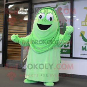 Lime Green Ermine mascot costume character dressed with a Sweatshirt and Scarves