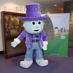Lavender Irish Castle mascot costume character dressed with a Bootcut Jeans and Pocket squares