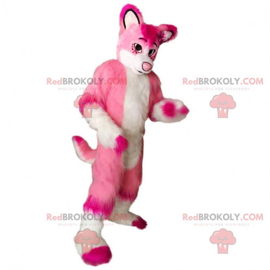 Mascotte cane bianco e rosa, costume cane femmina -