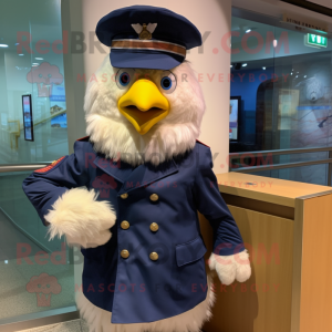 Navy Chicken mascot costume character dressed with a Parka and Hair clips