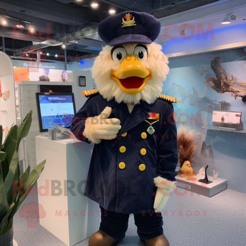 Navy Chicken mascot costume character dressed with a Parka and Hair clips