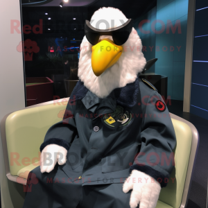 Navy Chicken mascot costume character dressed with a Parka and Hair clips
