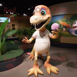 Peach Dimorphodon mascot costume character dressed with a Baseball Tee and Necklaces