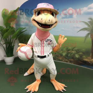 Peach Dimorphodon mascot costume character dressed with a Baseball Tee and Necklaces