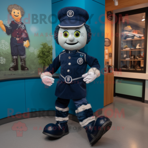 Navy Irish Dancing Shoes mascot costume character dressed with a Jeans and Mittens