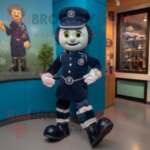 Navy Irish Dancing Shoes mascot costume character dressed with a Jeans and Mittens