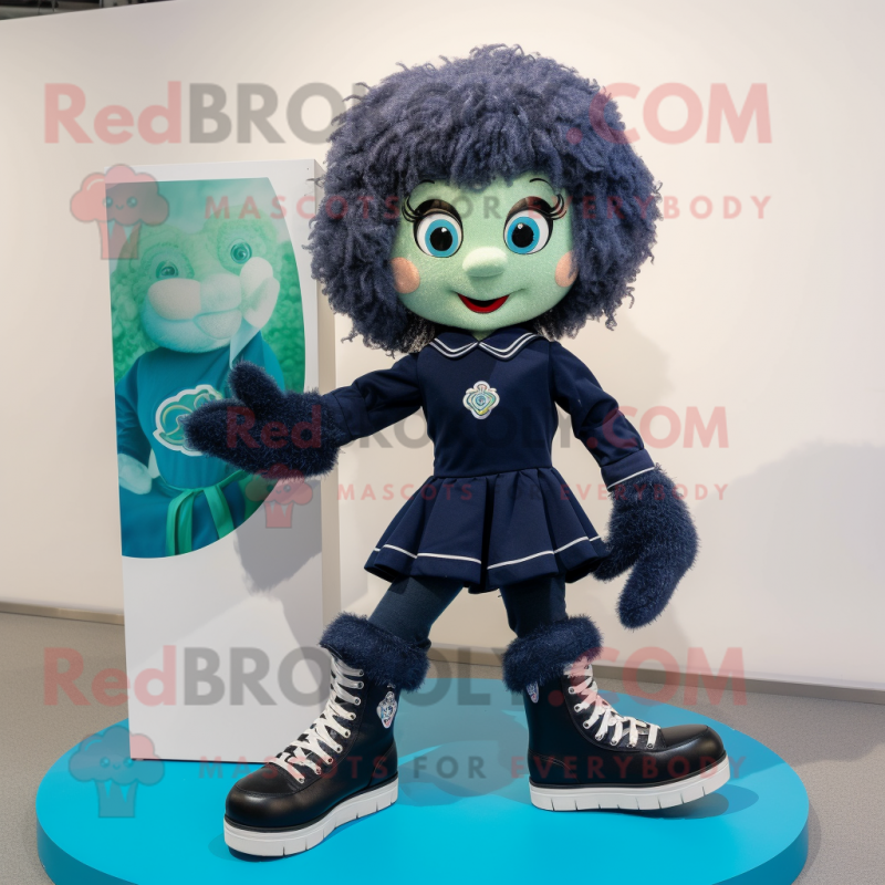 Navy Irish Dancing Shoes mascot costume character dressed with a Jeans and Mittens Navy Irish Dancing Shoes mascot costume character dressed with a Jeans and Mittens
