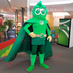 Forest Green Superhero mascot costume character dressed with a Pencil Skirt and Handbags