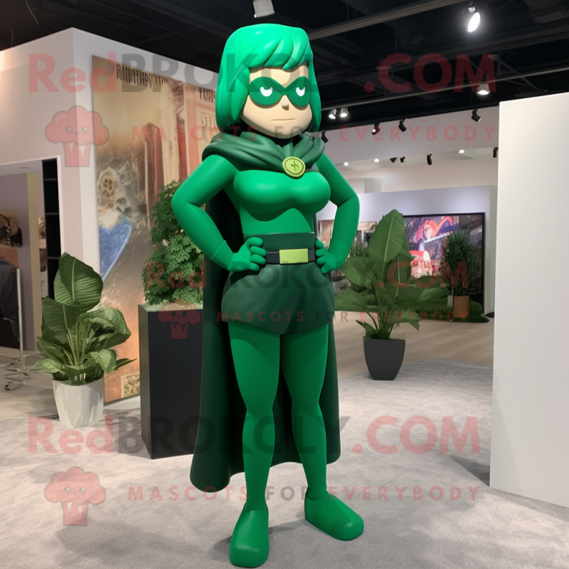 Forest Green Superhero mascot costume character dressed with a Pencil Skirt and Handbags