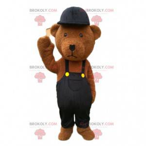 Brun teddy maskot kledd i svart, bamse - Redbrokoly.com