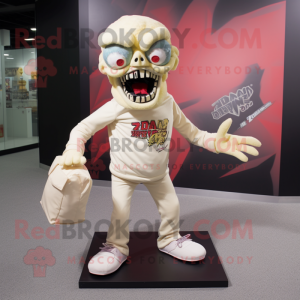Cream Zombie mascot costume character dressed with a T-Shirt and Clutch bags