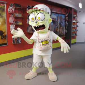 Cream Zombie mascot costume character dressed with a T-Shirt and Clutch bags