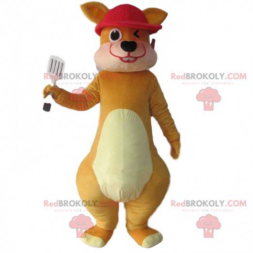 Brown kangaroo mascot and with a red cap - Redbrokoly.com