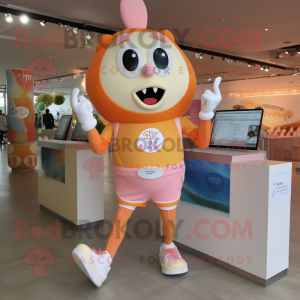 Peach Ice Cream mascot costume character dressed with a Running Shorts and Digital watches