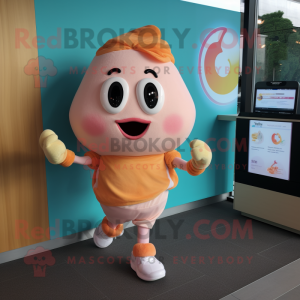 Peach Ice Cream mascot costume character dressed with a Running Shorts and Digital watches